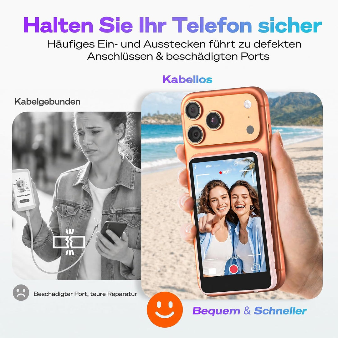 SYNCO XView Handy Selfie Monitor für iPhone 7-17 &amp; Android (Rosa) | 50m Kabellos, 3H Akku, 1080p Unt