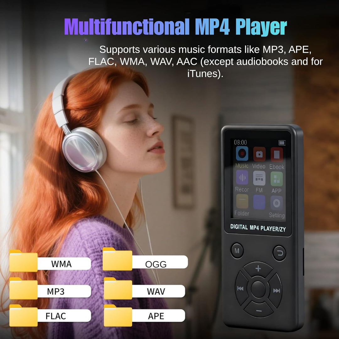 MP3-Player/MP4-Player 64GB Bluetooth 5.0 HiFi MP3 Musik-Player, 1,8-Zoll-LCD-Bildschirm Musikplayer