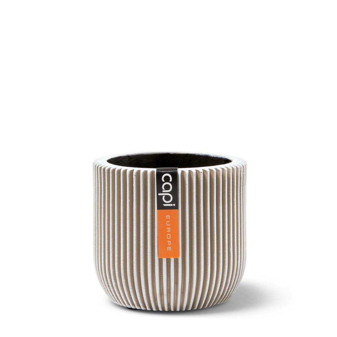 Capi Europe - Blumentopf Kugel Groove Anthracite & Ivory - 24x21 - Elfenbein - Öffnung Ø21 - Blument