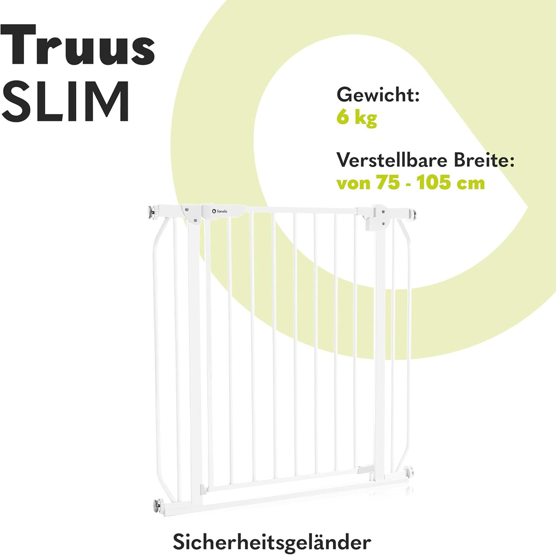 LIONELO Truus Slim Treppenschutzgitter, Ohne Bohren, Türschutzgitter, Baby Türgitter zum Klemmen, Me