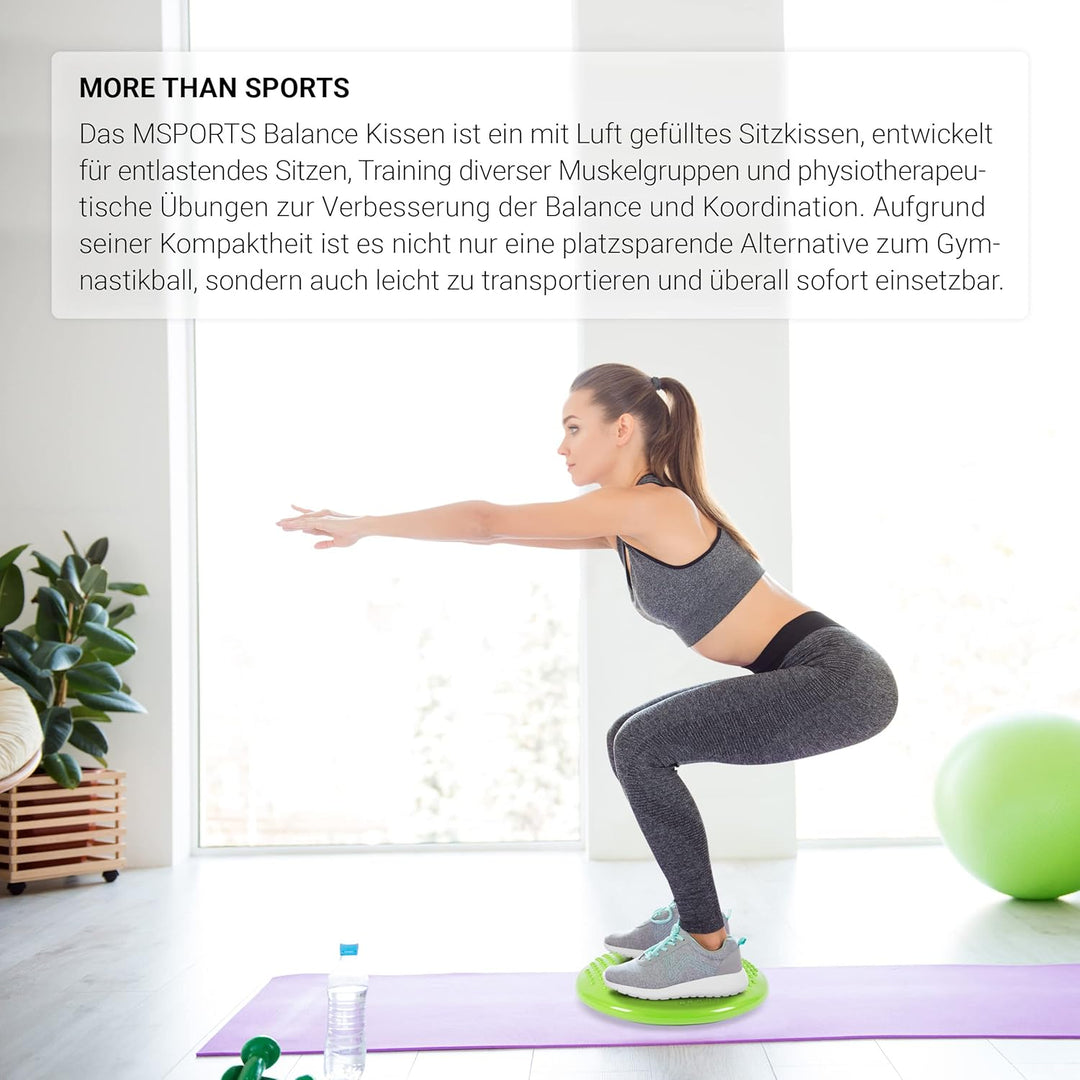 MSPORTS Ballsitzkissen inkl. Pumpe und Übungsposter | ca. 32 cm Durchmesser mit Noppenoberfläche - i