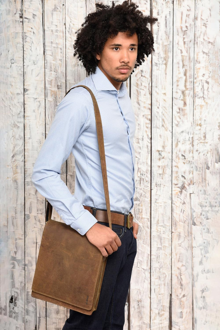 LEABAGS London Umhängetasche Herren Leder – Herrentasche zum Umhängen Echtes Leder 32x26x8 cm Kleine