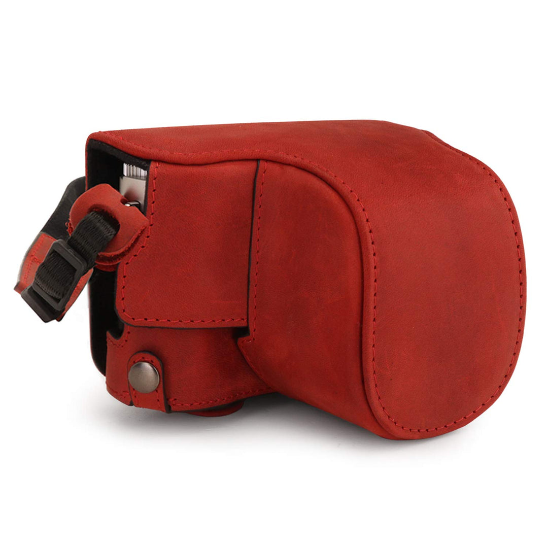 MegaGear MG1699 Ever Ready Kameratasche aus echtem Leder, kompatibel mit Leica D-Lux 7, Rot, Rot