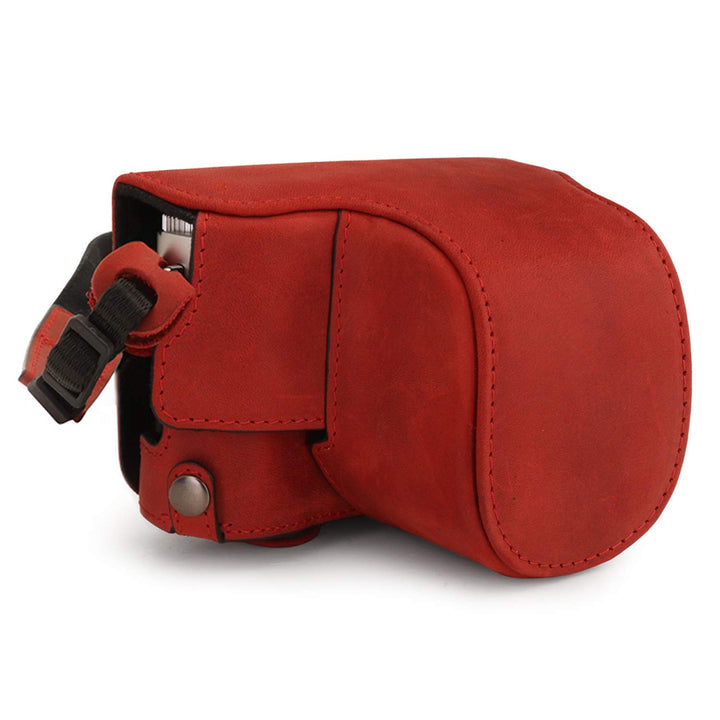 MegaGear MG1699 Ever Ready Kameratasche aus echtem Leder, kompatibel mit Leica D-Lux 7, Rot, Rot