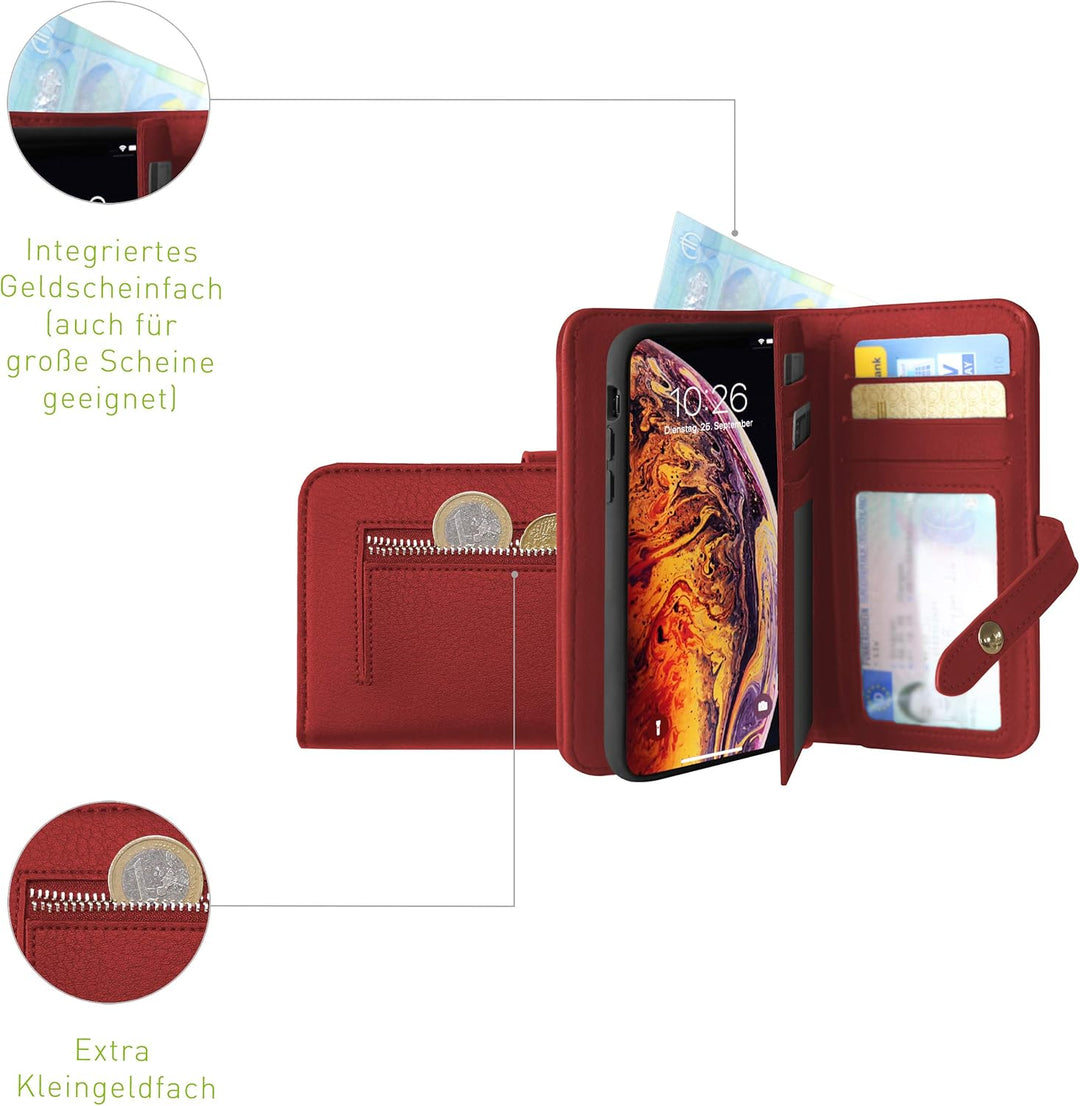 KMP GreenNu Prime Wallet passend für iPhone XS Max - Cherry red - Portemonnaie mit Handschlaufe und