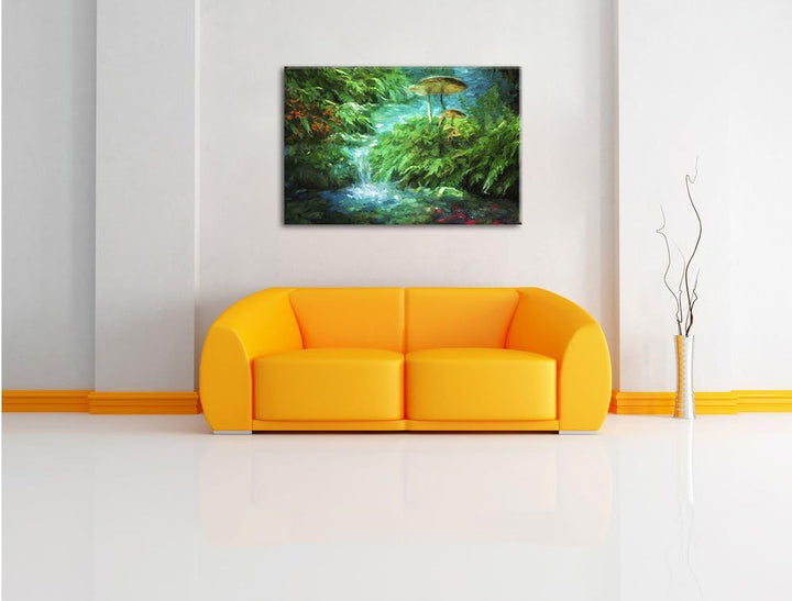 Pixxprint magischer Märchenwald Kunst Pinsel Effekt, Format: 100x70 auf Leinwand, 100x70