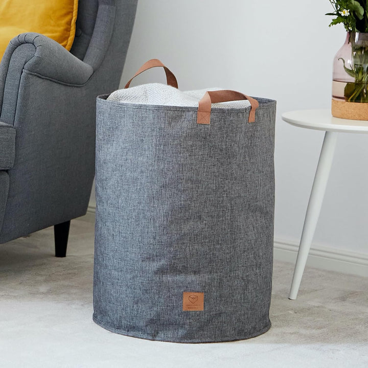 LOVE IT STORE IT Premium Aufbewahrungskorb mit Griffen - Runder Wäschesammler aus Leinen - Grau - St
