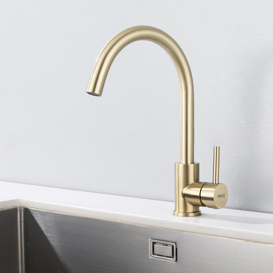 ONECE Gold matt Küchenarmatur mit 360° drehbar Auslauf, Hochdruck Wasserhahn Küche Spültischarmatur