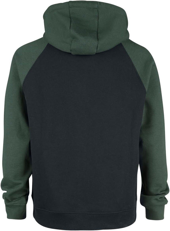 RED by EMP Herren schwarz-grüner Kapuzenpullover mit Raglan-Ärmeln S