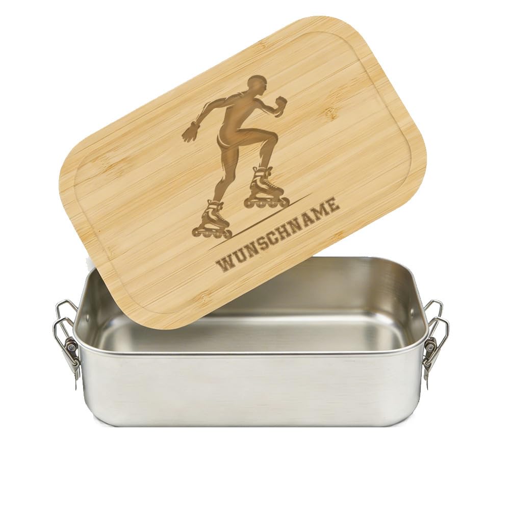 LIEBTASTISCH® Personalisierte Brotdose mit Wunschname - Inliner Skater Silhouette Gravur - Edelstahl