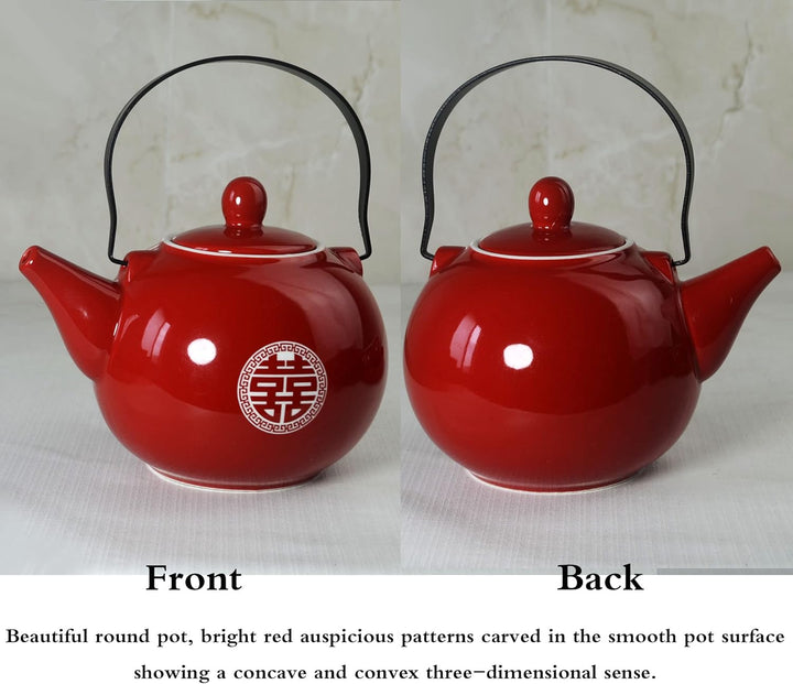 Fiesta Chinesisches Tee-Geschenk-Set, 1 Teekanne, 4 Tassen, Porzellan-Tablett für Zeremonie, Hochzei
