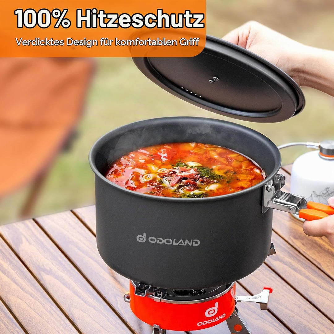 Odoland Camping Kochgeschirr Set mit Camping Topf, Camping Bratpfanne, Camping Kochset für Camping O