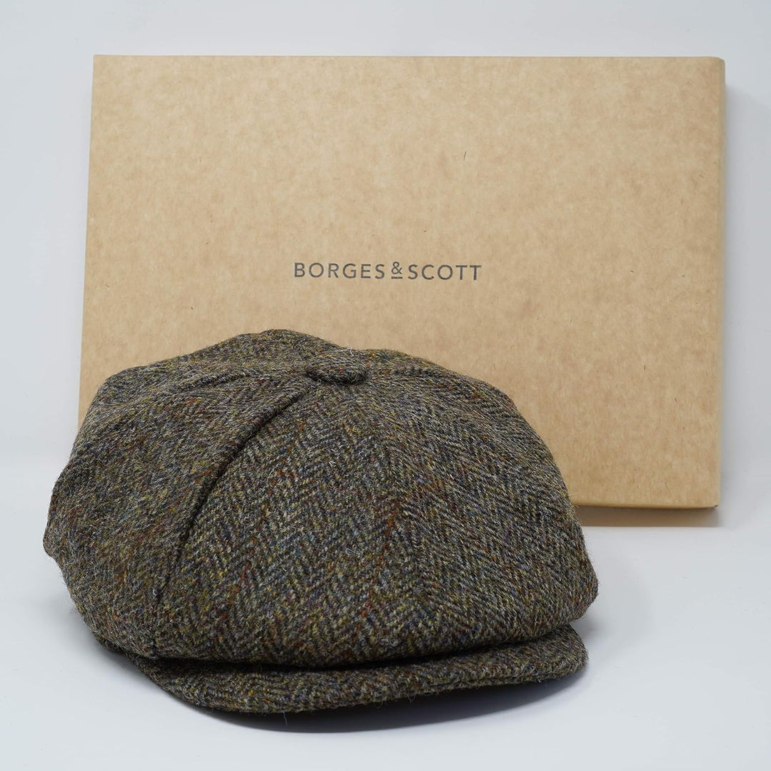 Borges & Scott Lomond Schirmmütze Newsboy – Schiebermütze aus 100% handgewebter Wolle - Harris Tweed