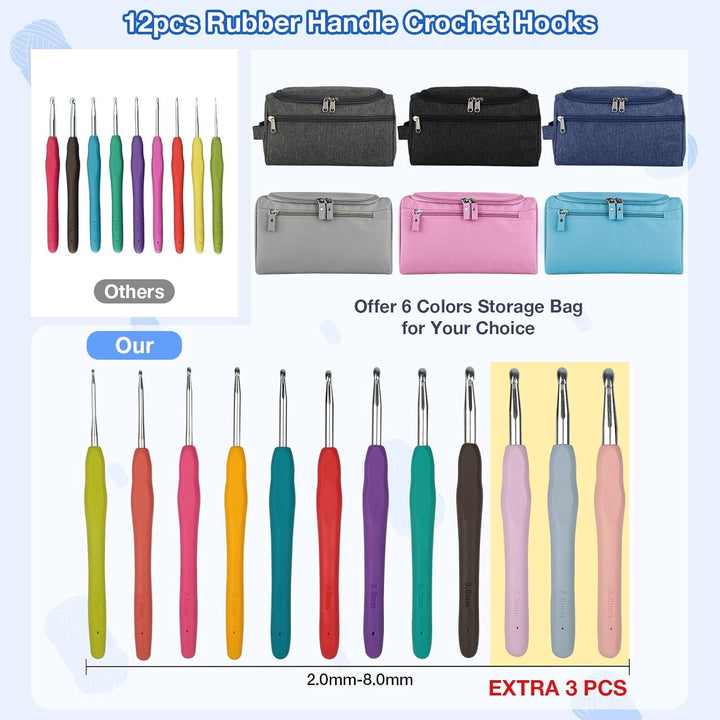 YINVA Beginners Häkelset für Anfänger Häkelnadel Set 15Pcsx25g Häkelgarn 2mm-8mm Ergonomische Häkeln