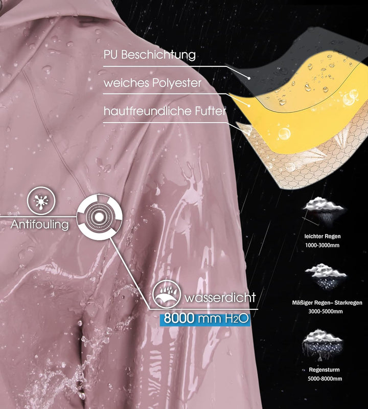 Damen Regenjacke Regenmantel Softshelljacke Friesennerz Parka PU Windbreaker mit Kapuze wasserdicht