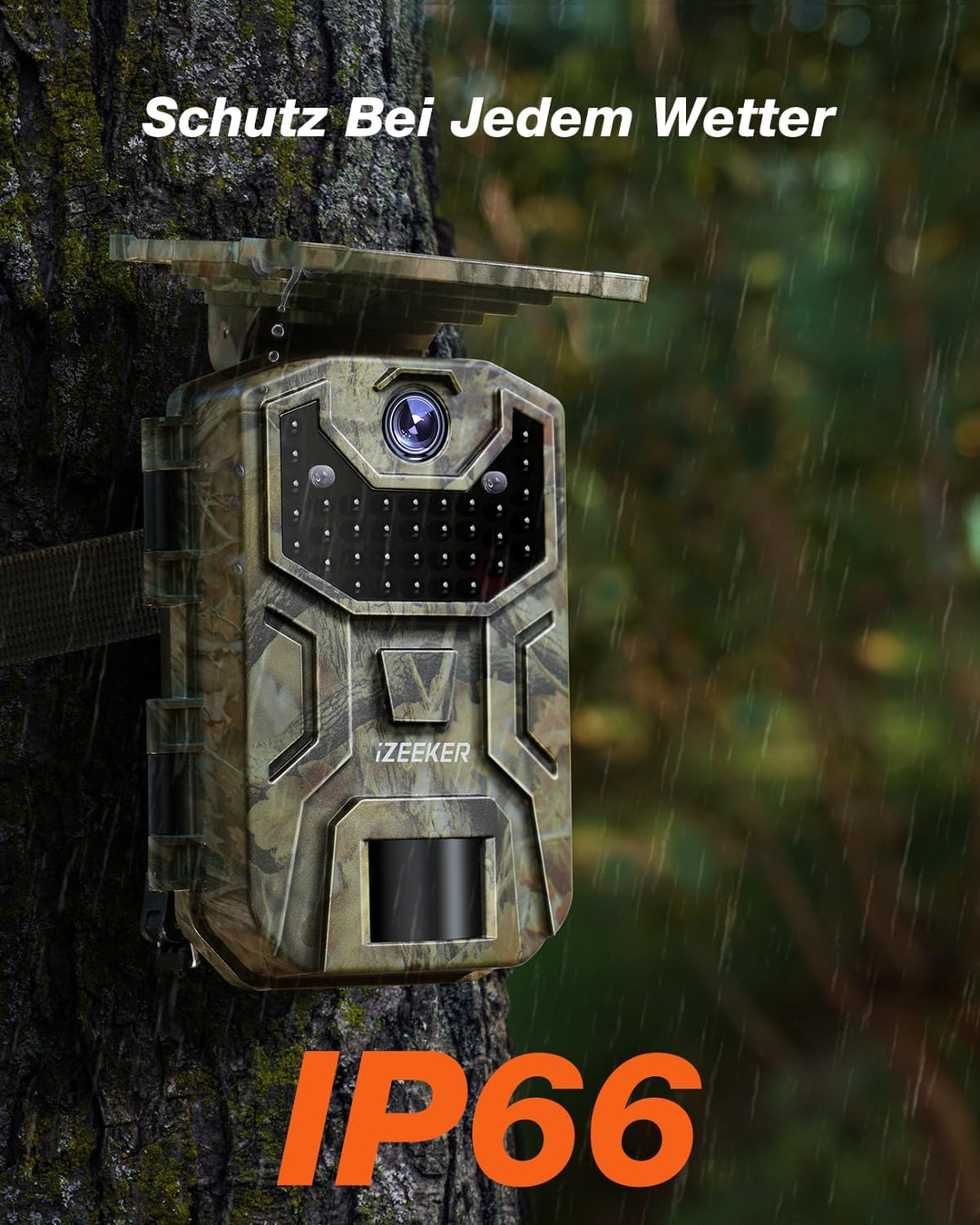 iZEEKER Solar Wildkamera, 2,7K/1520P 30fps 36MP Wildtierkamera mit 940 nm No Glow Infrarot LEDs, Wil