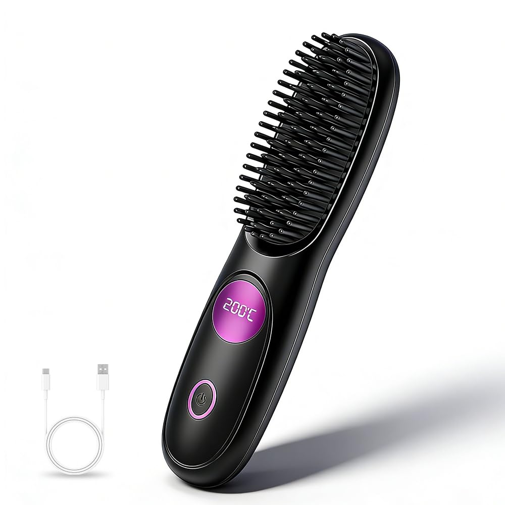 Stylingbürste für Kurze Haare Kabellos, HOVCEH Go Brush Pro Glättbürste with 3 Adjustable Heat Modes