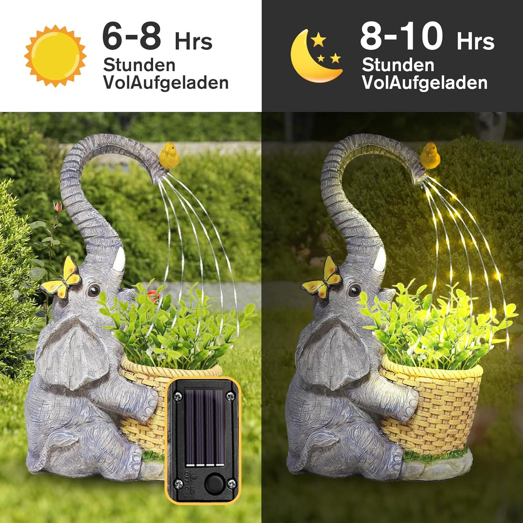 Garten Outdoor Elefanten Statue Deko - Elefant mit Gefälschter Pflanze Gartenfiguren Solar Lichter B