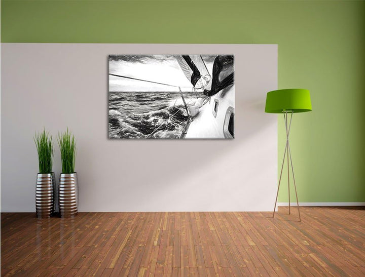 Pixxprint Die weissen Segel der Yacht Kunst als Leinwandbild/Grösse: 100x70 cm/Wandbild/Kunstdruck/f