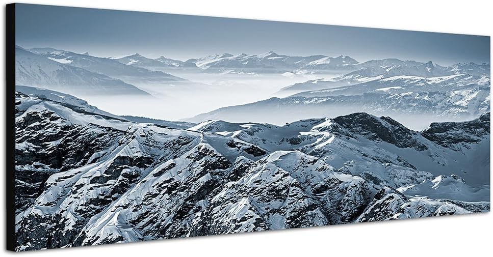 Paul Sinus Art Panoramabild auf Leinwand und Keilrahmen 150x50cm Alpen Gebirge Bergspitzen Schnee EI