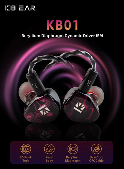 KBEAR KB01 In-Ear-Monitore, HIFI Beryllium Membran Dynamischer Treiber in Ohren Kopfhörer kbear inea