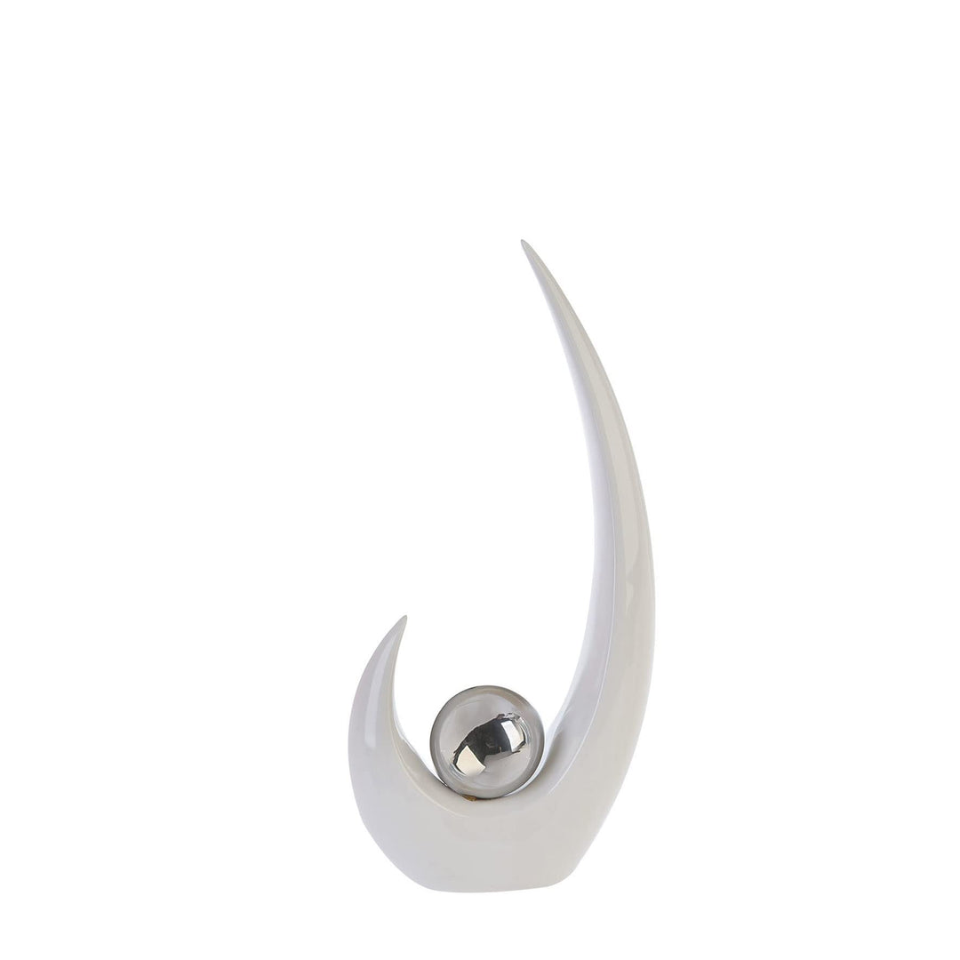 GILDE Moderne Skulptur Move weiss mit silberner Dekokugel Höhe 49 cm
