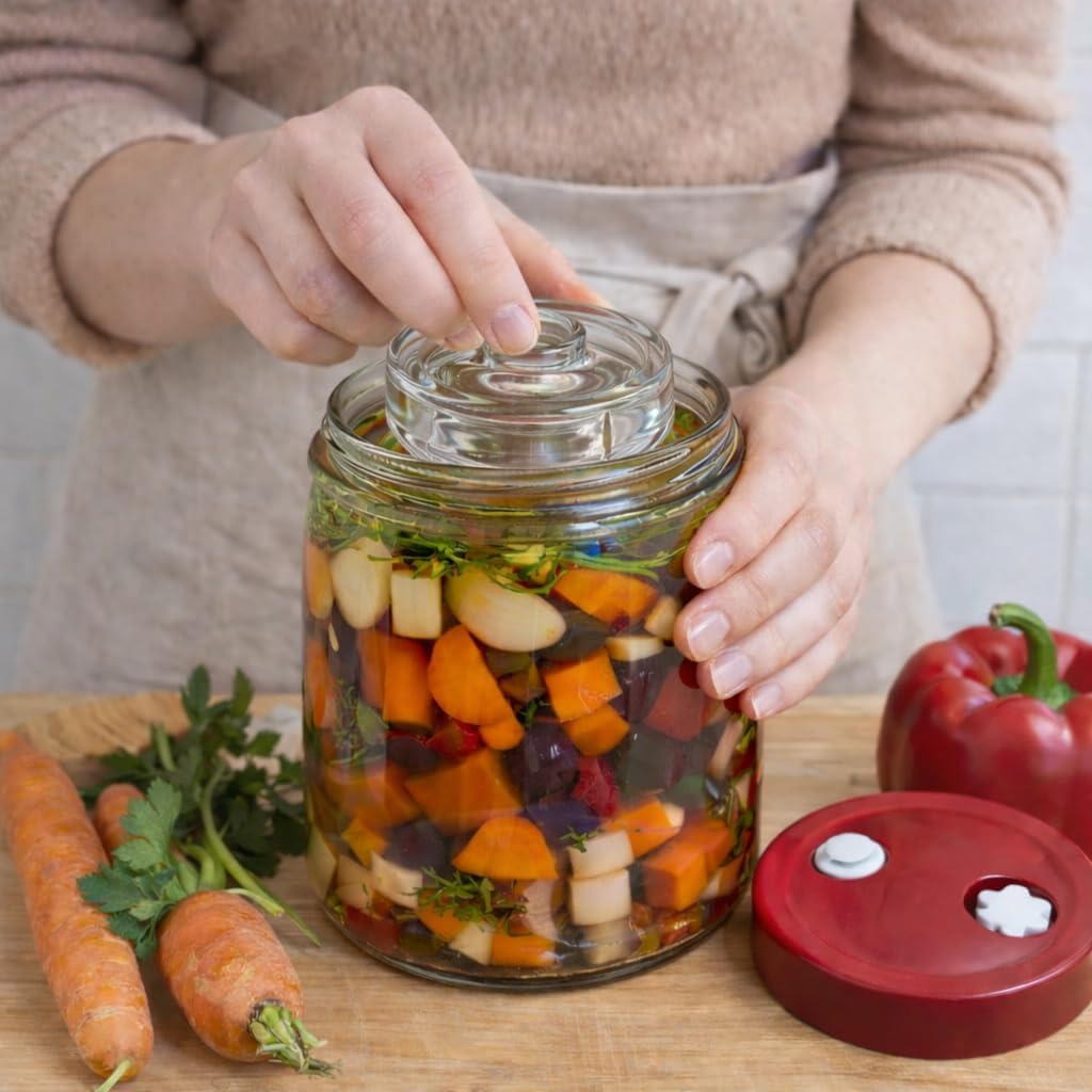 GREEN WISE Fermentierglas Set 2er – je 1,4L mit Gärventil & Deckel – inkl. 2 Fermentiergewichte – Ei