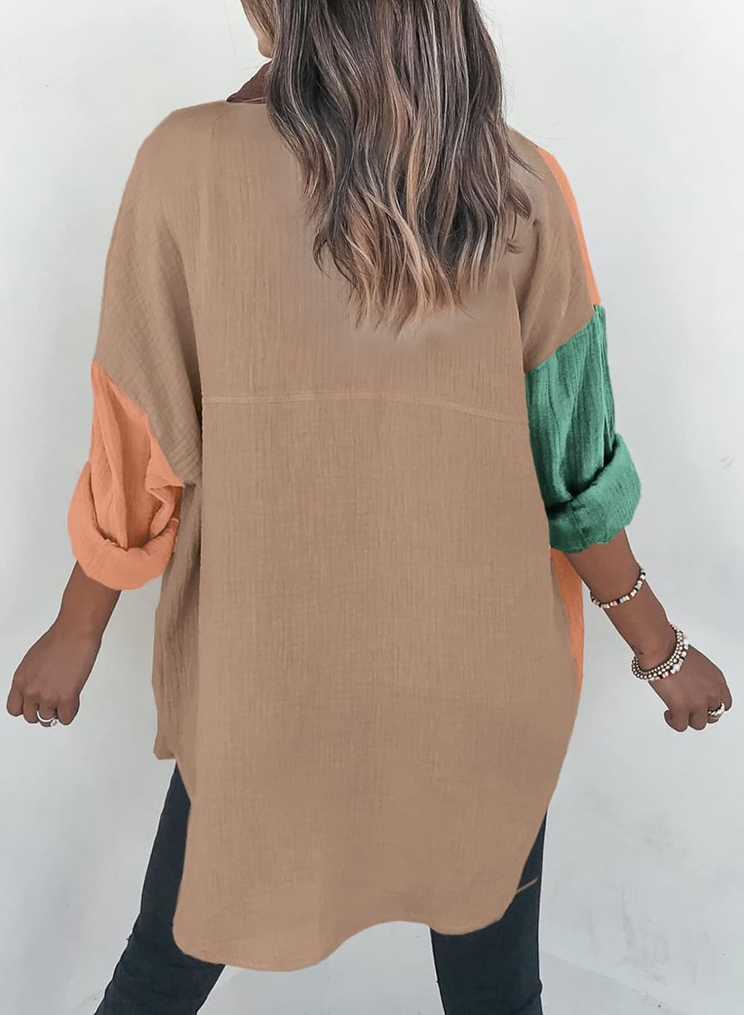 Dokotoo Kordhemd für Damen, Knopfleiste, Boyfriend-Stil, langärmelig, Oversized-Bluse, Top A Khaki S