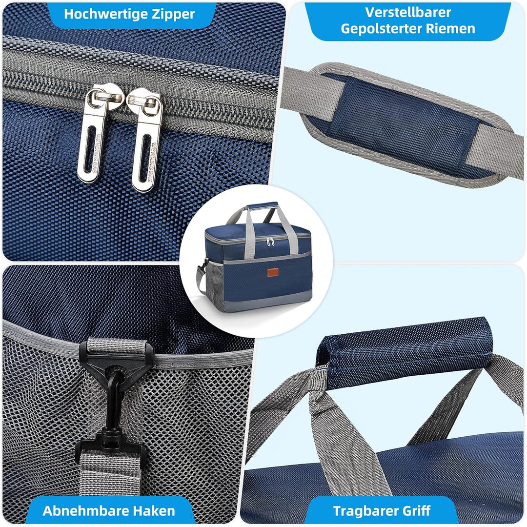 FOSER KüHltasche 35l Gross Thermotasche faltbar Mit Tragegurten Lunchtasche Campingtasche KüHlrucksa