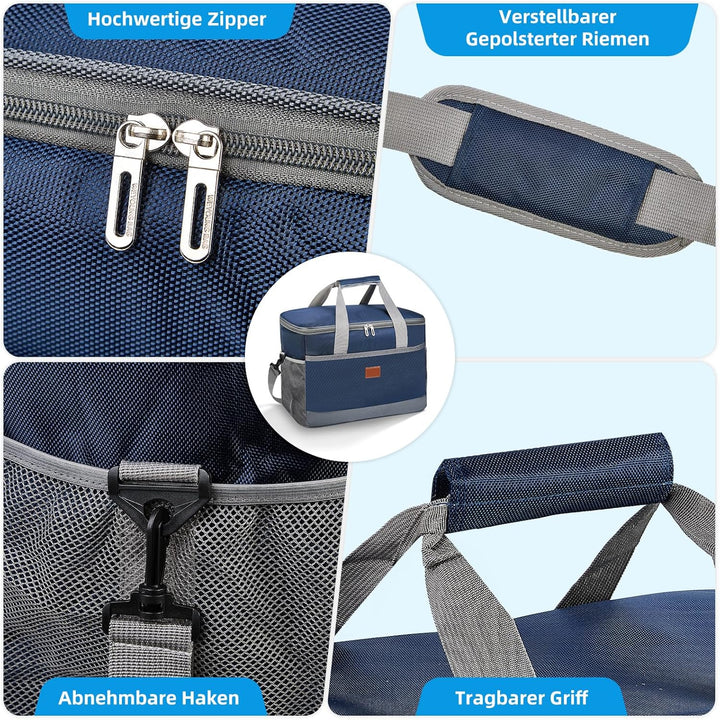 FOSER KüHltasche 35l Gross Thermotasche faltbar Mit Tragegurten Lunchtasche Campingtasche KüHlrucksa
