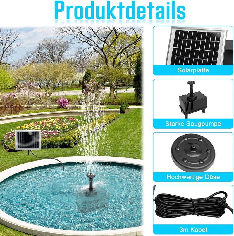 LARS360 Solar Teichpumpe Outdoor Wasserpumpe Solar Springbrunnen Solarpumpen Gartenpumpe für Gartent