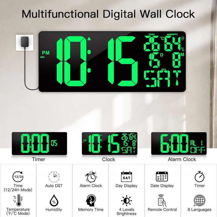 XREXS 18'' grosse Digitale Wanduhr mit Fernbedienung, automatisch dimmbare Digitaluhr mit grossem Di