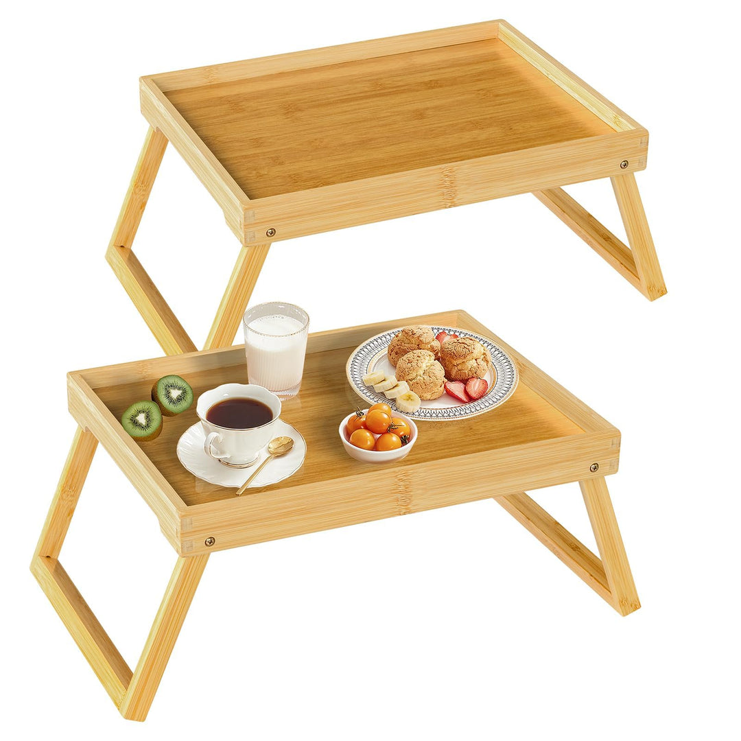 Betttablett mit klappbarem Bein, Bambus-Tablett zum Essen, Frühstücksbett-Tablett für Küche, Servier