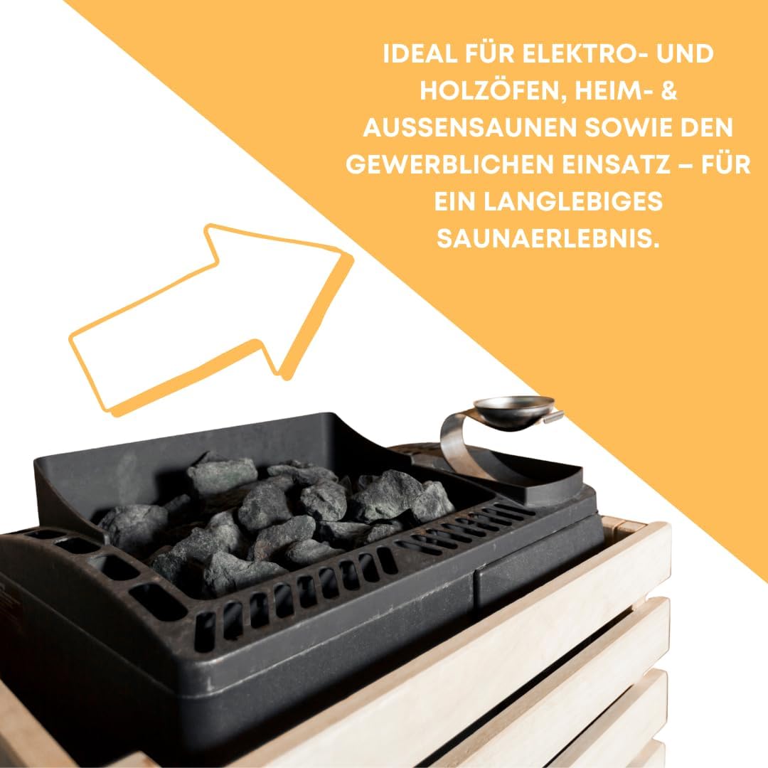 Saunasteine Diabas (vorgewaschen) 50-80 mm + Saunakko Saunatasse als SET (5kg)