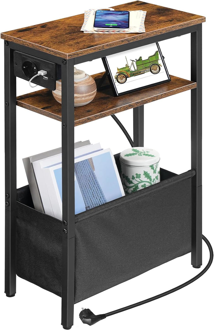HOOBRO Beistelltisch mit Ladestation, Nachttisch mit Stauraum, Sofatisch mit Steckdose und USB-Ansch