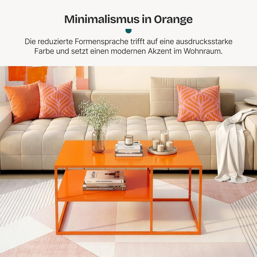 [en.casa] Couchtisch Solund Beistelltisch Metall Orange Wohnzimmertisch mit Stauraum 90 x 60 x 45 cm