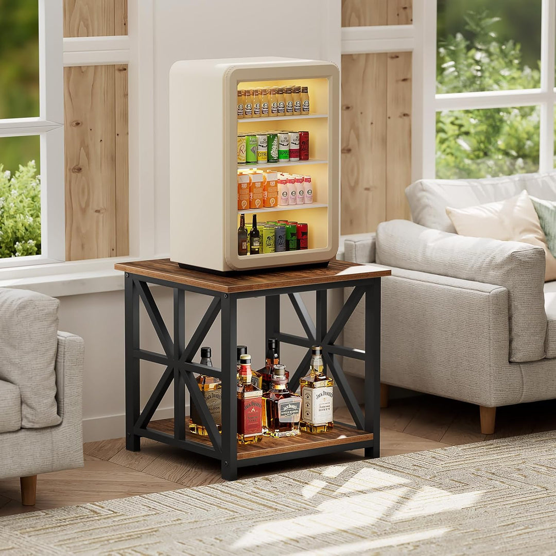 GreenForest Beistelltisch mit 2-stufigem Ablagefach, 50 cm quadratischer Wohnzimmertisch, praktische