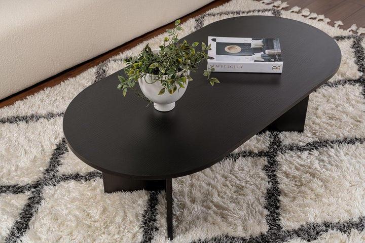 Hanah Home Stylish Black Coffee Table, 119 cm x 39.8 cm x 60 cm | 100% Melamine Coated Particle Boar