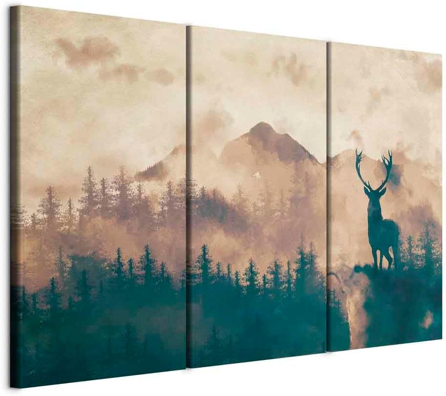 murando - Bilder Hirsch 135x90 cm Vlies Leinwandbild 3 Teilig Kunstdruck modern Wandbilder XXL Wandd