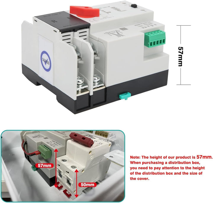 DEWIN Automatischer Transferschalter, 2P Dual Power Automatischer Transferschalter Ununterbrochener