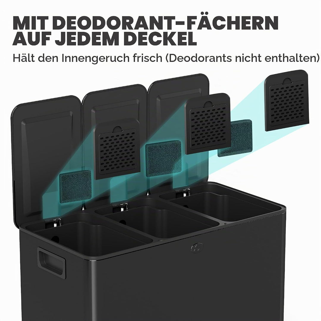 HOMCOM Mülleimer Küche 3 x 20 L Treteimer mit Softclose-Deckel und Pedal Mülltrennsystem 3 Fächer in