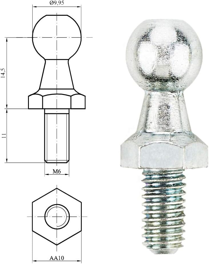 LST Kugelgelenk Zapfen Gasdruckfeder M6 Gewinde 10mm Kugelkopf DIN71803