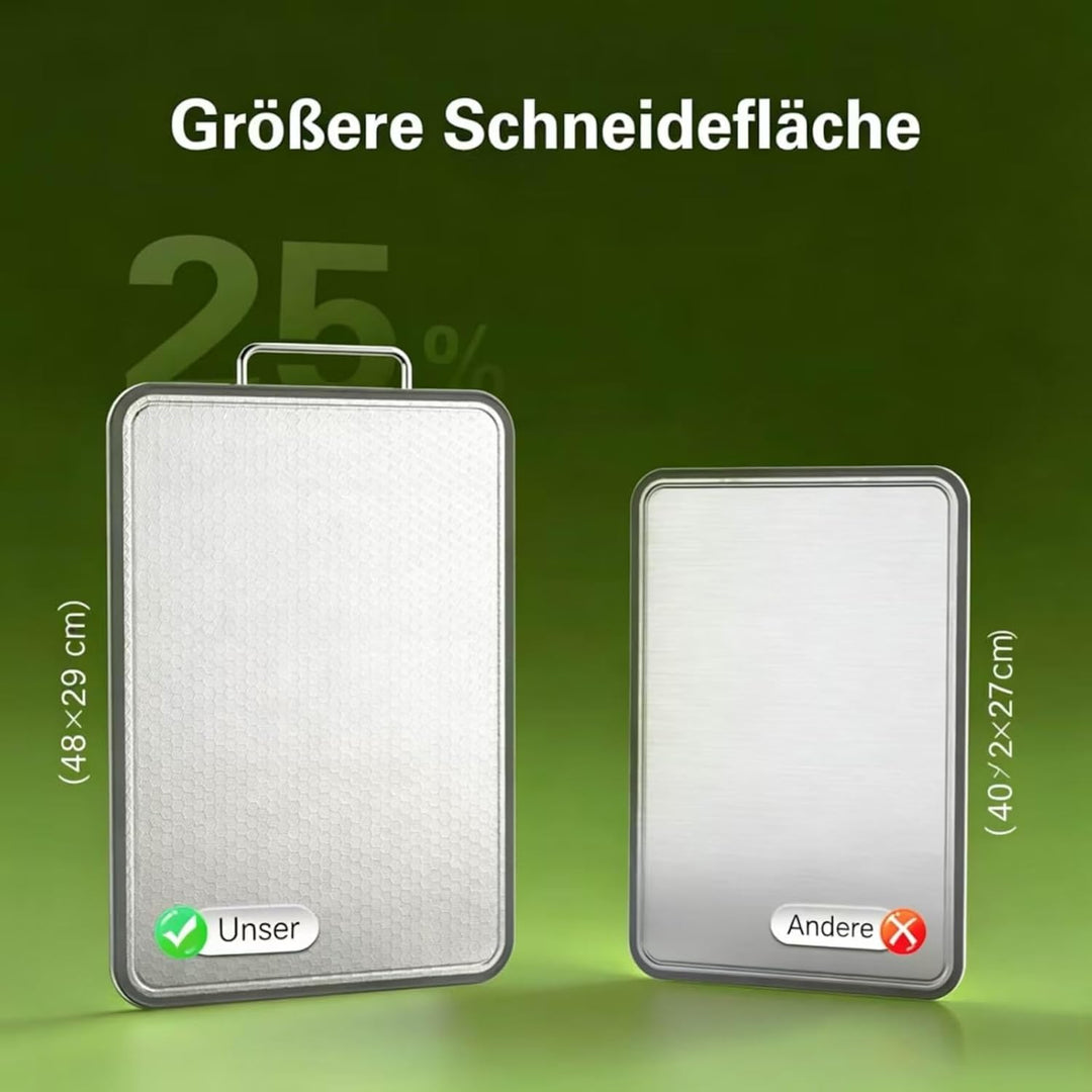 Doppelseitiges Edelstahl-Schneidebrett für die Küche, rostfreies Cutting Board mit Saftnut auf beide