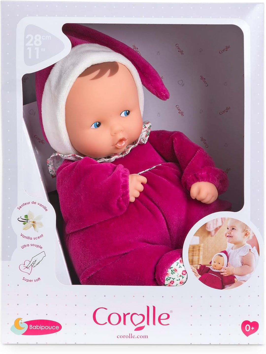 Corolle 9000020160 Mon Doudou Babipouce Röschen,extra weiche Weichkörperpuppe mit Vanilleduft, Namen