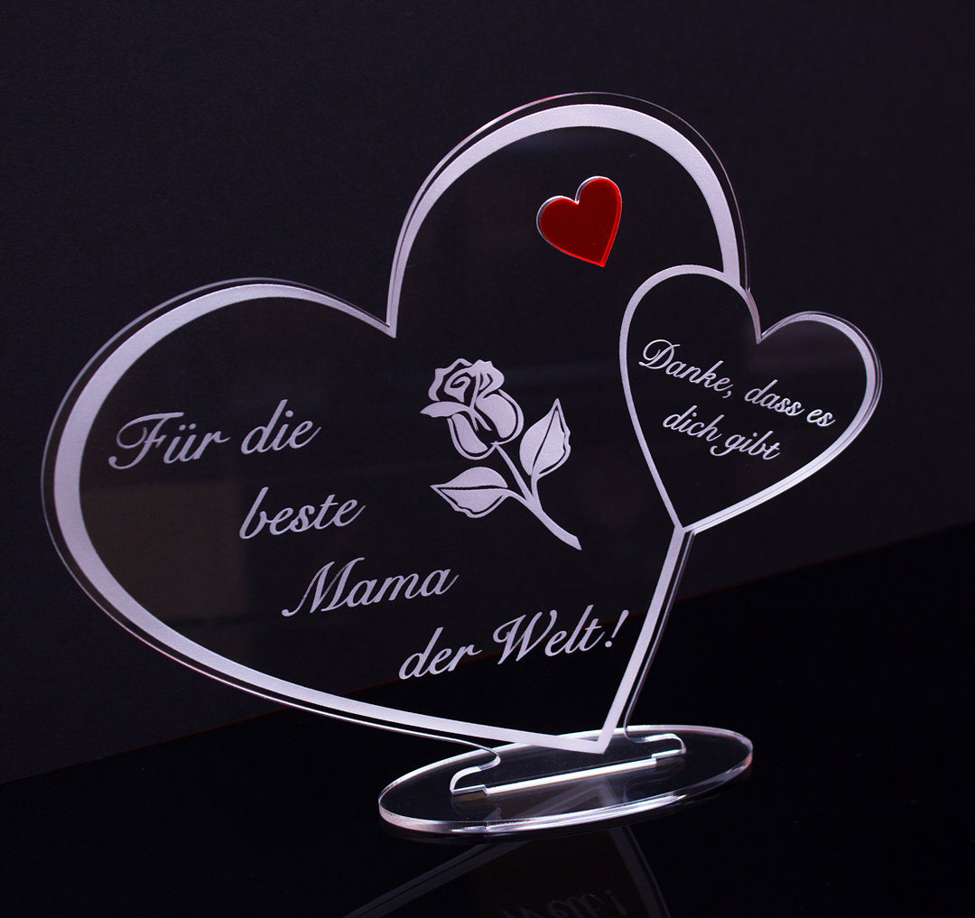 Acryl Schild in Herz Form "Für die beste Mama der Welt" Perfekt zu Muttertag oder Weihnachten, mit L