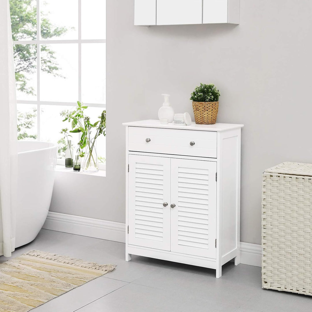 VASAGLE Badezimmerschrank, Badschrank, 60 x 30 x 80 cm, Aufbewahrungsschrank mit 2 Lamellentüren, Sc