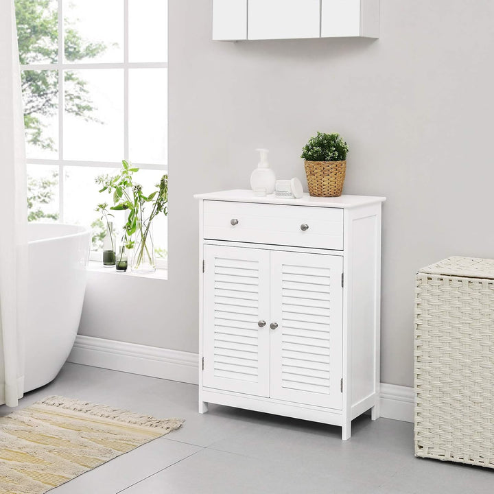 VASAGLE Badezimmerschrank, Badschrank, 60 x 30 x 80 cm, Aufbewahrungsschrank mit 2 Lamellentüren, Sc