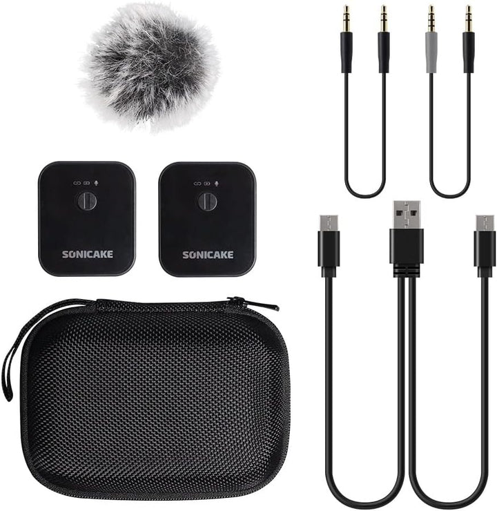 SONICAKE Lavalier Mikrofon Wireless 2,4 GHz 50m Reichweite für iPhone/Android/DSLR Kamera/Camcorder