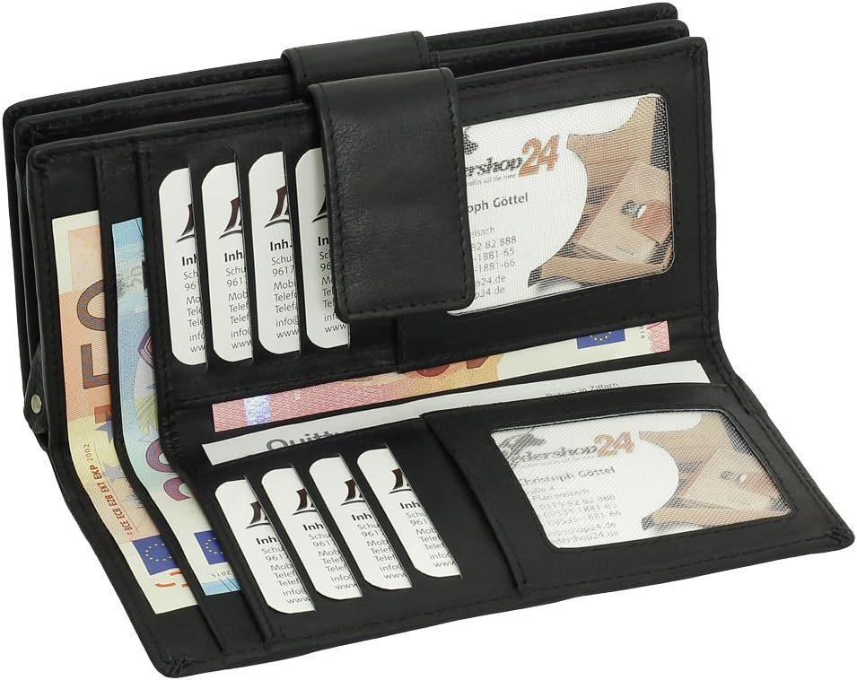 Luxus Leder Damen Geldbörse Portemonnaie Geldbeutel XXXL mit Reissverschluss 18,5 cm Farbe Schwarz,