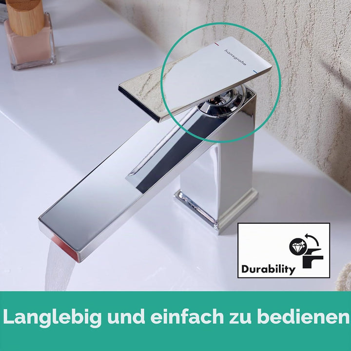 hansgrohe Tecturis E - Waschtischarmatur ohne Ablauf, Wasserhahn Bad mit Auslauf Höhe 117 mm, Mischb